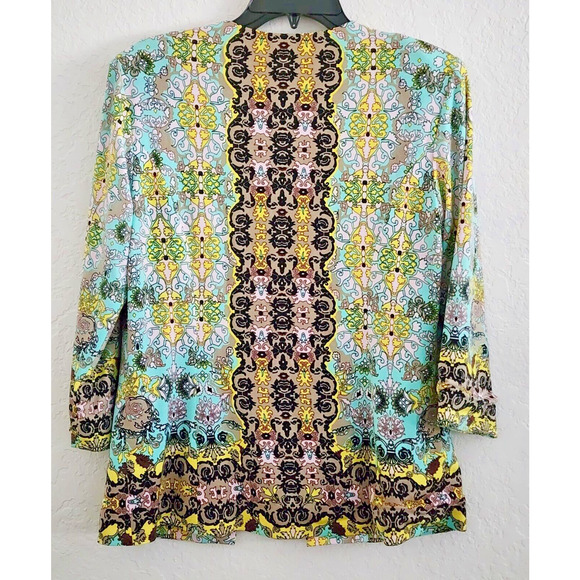 TOP-JACKET-JOAN RIVERS-Blue Yellow Green-3/4 Length Sleeves-Size X-SMALL - Picture 2 of 16